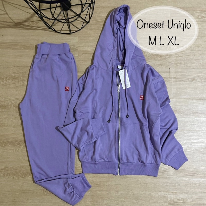 Setelan Oneset Uniqlo Sweater Wanita Sweater Polos Set Olahraga Zipper