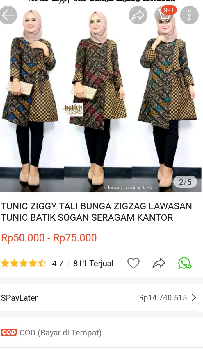 Tunic Ziggy Tali Bunga Zigzag Lawasan Tunic Batik Sogan Seragam Kantor Kerja Solo Jumbo Ld 120 Xxxl