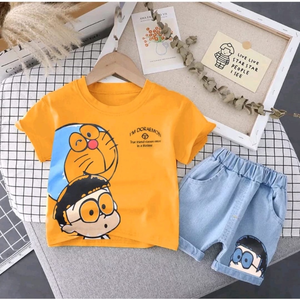 COD - PROMO - SETELAN BAJU ANAK MOTIF DORAEMON DENIM - SETELAN BAJU ANAK LAKILAKI DAN PEREMPUAN - SETELAN BAJU ANAK TERBARU - SETELAN BAJU ANAK USIA 6-10BLN 1-5THN - SETELAN BAJU ANAK TRENDY KEKINIAN - SETELAN BAJU ANAK TERHITS TERPOPULER DAN TERLARIS