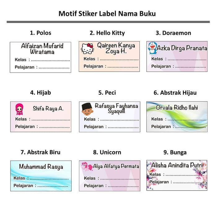 nn Label -) Stiker Nama Buku Sekolah Kelas Pelajaran Anak SD SMP Tsum