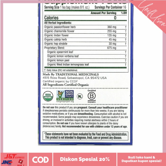 

⭐COD⭐ Traditional Medicinals Organic Nighty Night original w/ passionflower