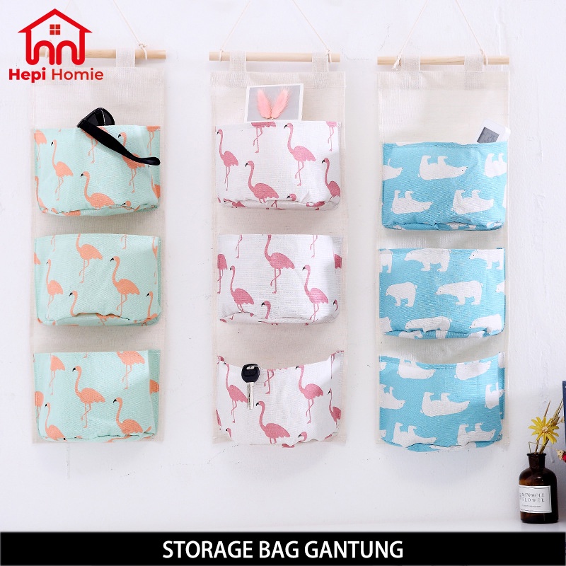 [HH] STORAGE BAG GANTUNG KAIN KANVAS 3 SEKAT / ORGANIZER KOREA DINDING SERBAGUNA