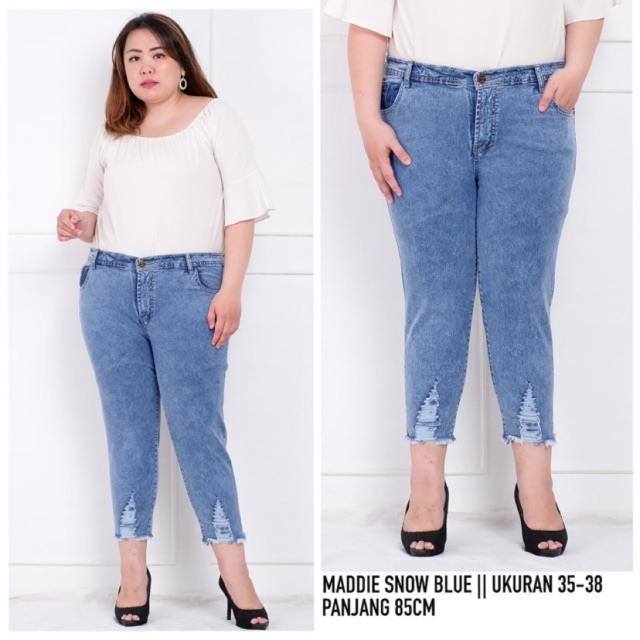 CELANA JEANS WANITA SOBEK RIPPED DESTROY SNOW MADDIE BLUE 35-38