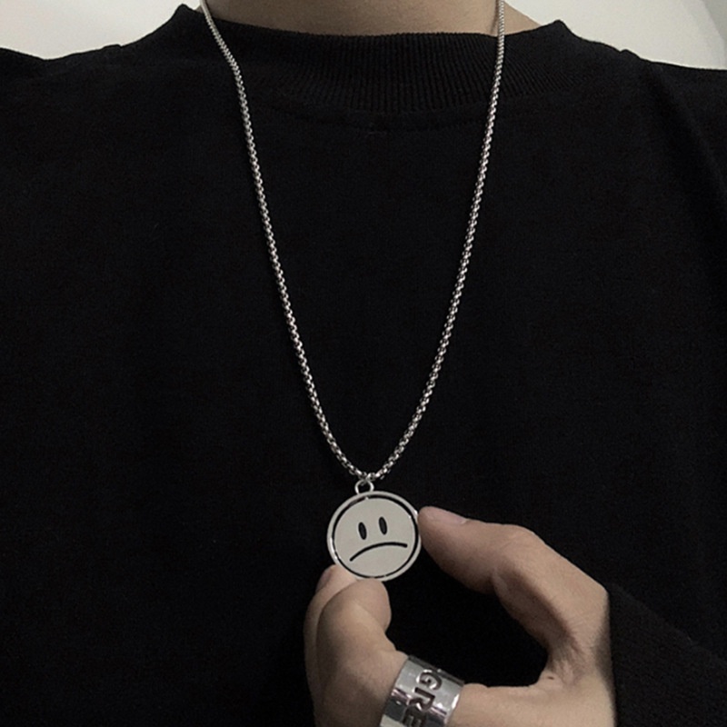 Kalung Rantai Panjang Liontin Smiley Face Gaya Korea Untuk Unisex