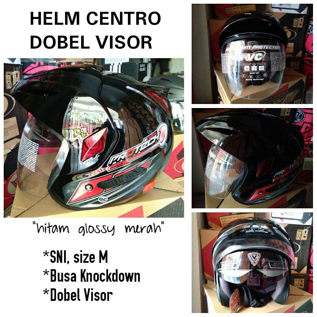 Helm Centro Murah warna Hitam Glossy Merah bkn INK, KYT, BOGO, MOGE, RETRO, Robot