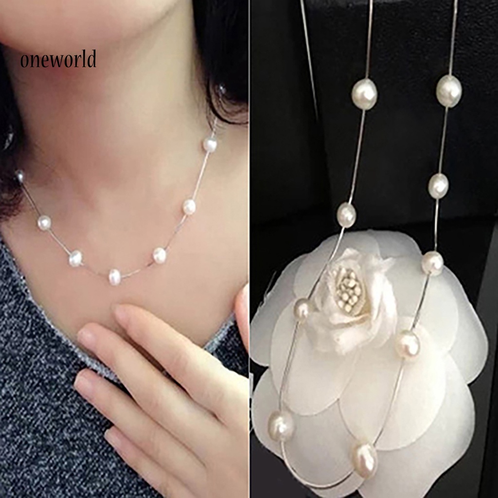 (ord) Kalung Rantai Clavicle Adjustable Bahan Alloy Dengan Mutiara Imitasi Untuk Wanita