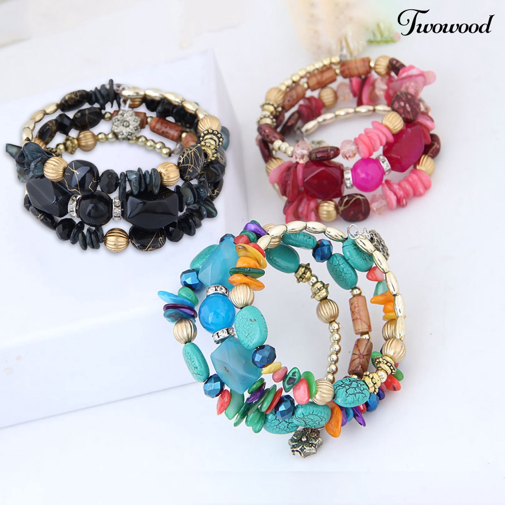 Twowood Women Bracelet Beads Vintage Style Turquoise Faux Crystal Student Bracelet for Daily Wear