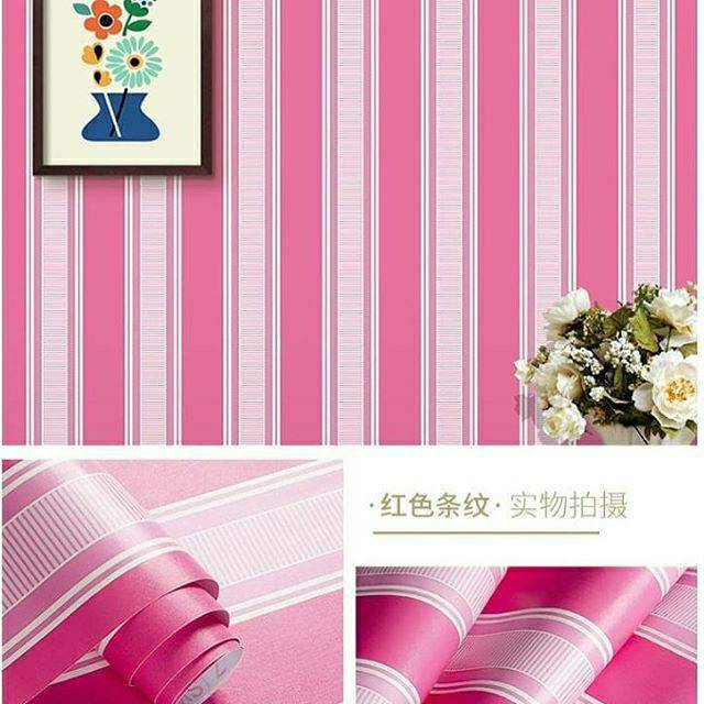 Wallpaper Dinding Motif Salur Pink Ukuran Panjang 10Meter x Lebar 45Cm