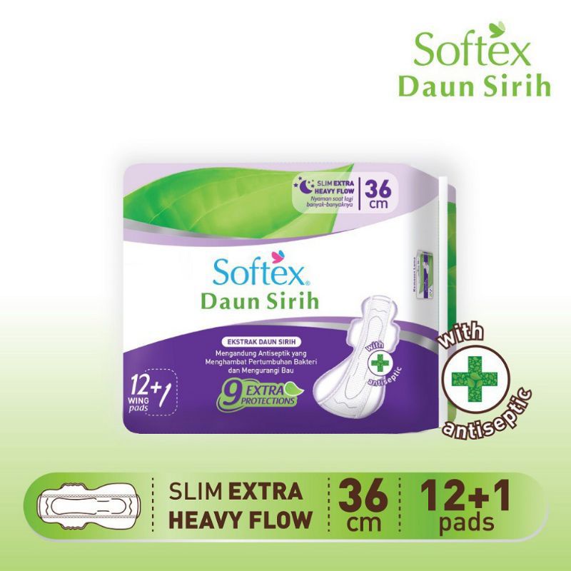 SOFTEX DAUN SIRIH 36CM ISI (12+1) PADS/ (6+1) PADS / (18 familyPack) PADS