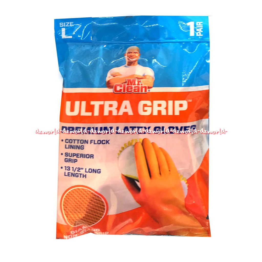 Mr Clean Ultra Grip Premium Latex Gloves Sarung Tangan Orange M L