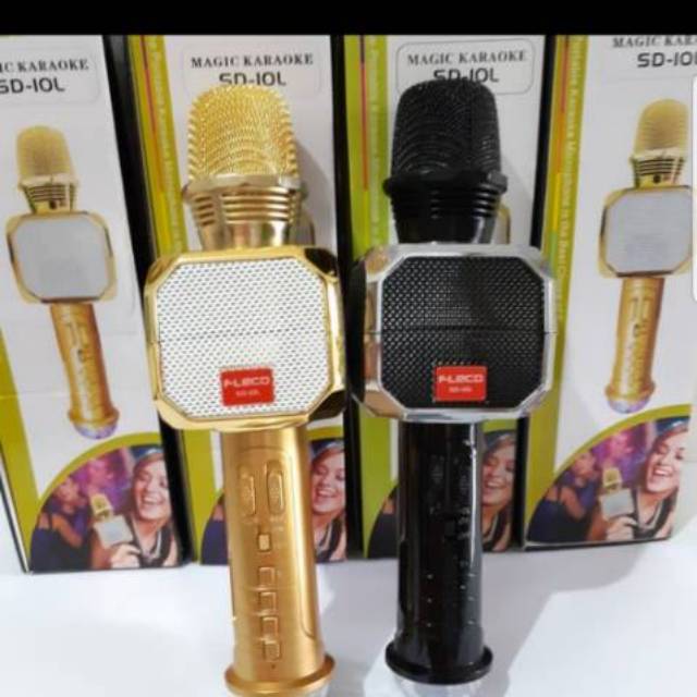 MIC BLUETOOTH FLECO SD10L SMULE WIRELESS KARAOKE/MICROPHONE KTV LAMPU DISCO SD10L SPEAKER PORTABLE