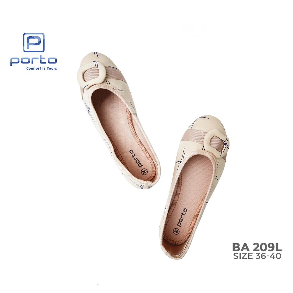 BA209L - Porto Leveling Sepatu Wanita Kerja Flatshoes Garis Putih Nyaman Terbaru Cantik Porto Lady