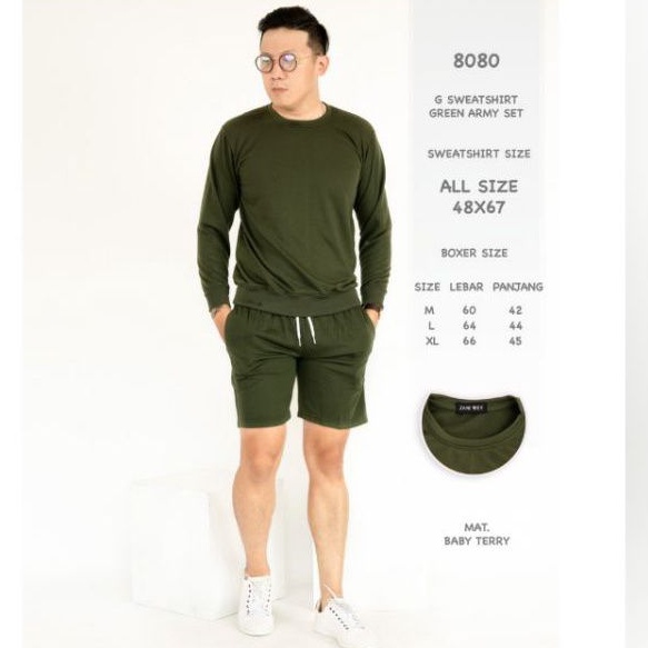 Setelan Sweater Pria Sweater Polos Green Army Sweater Semi Rajut Pria One Set Sweatshirt Cowok
