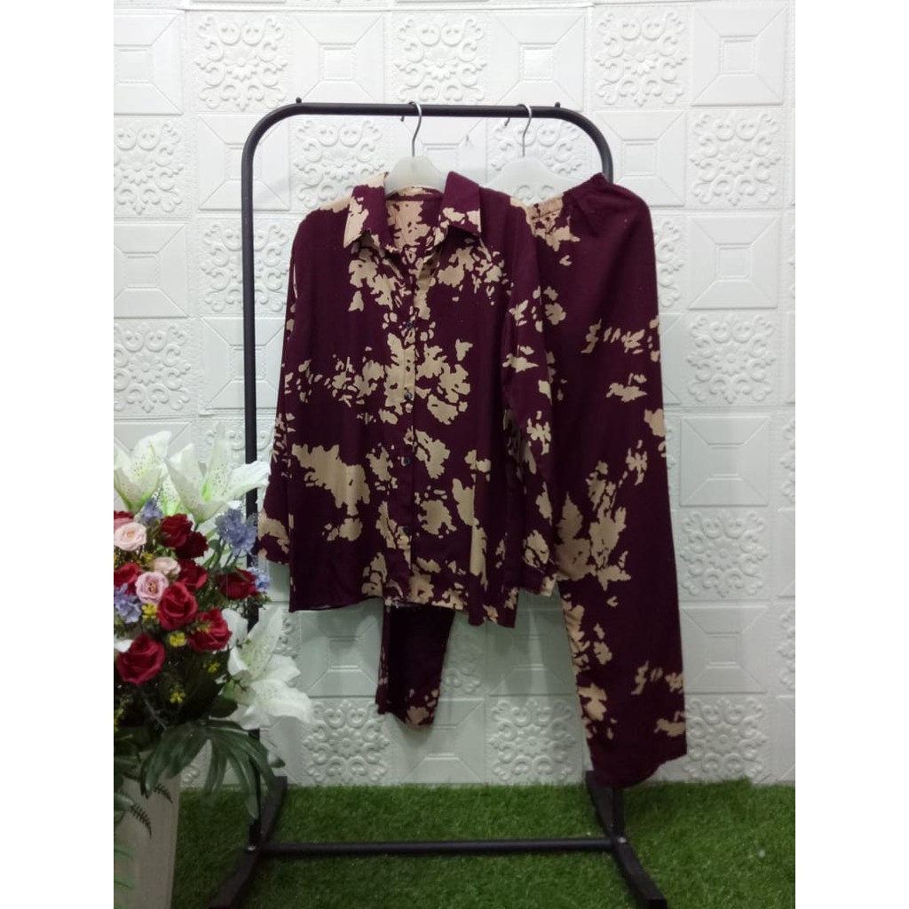 Setelan Celana Wanita Katun Rayon Piama Panjang Dewasa