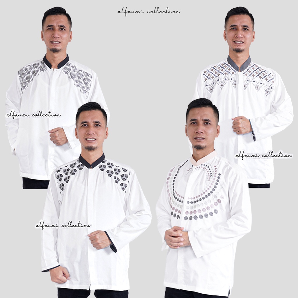 baju koko grosir bordir krem lengan panjang