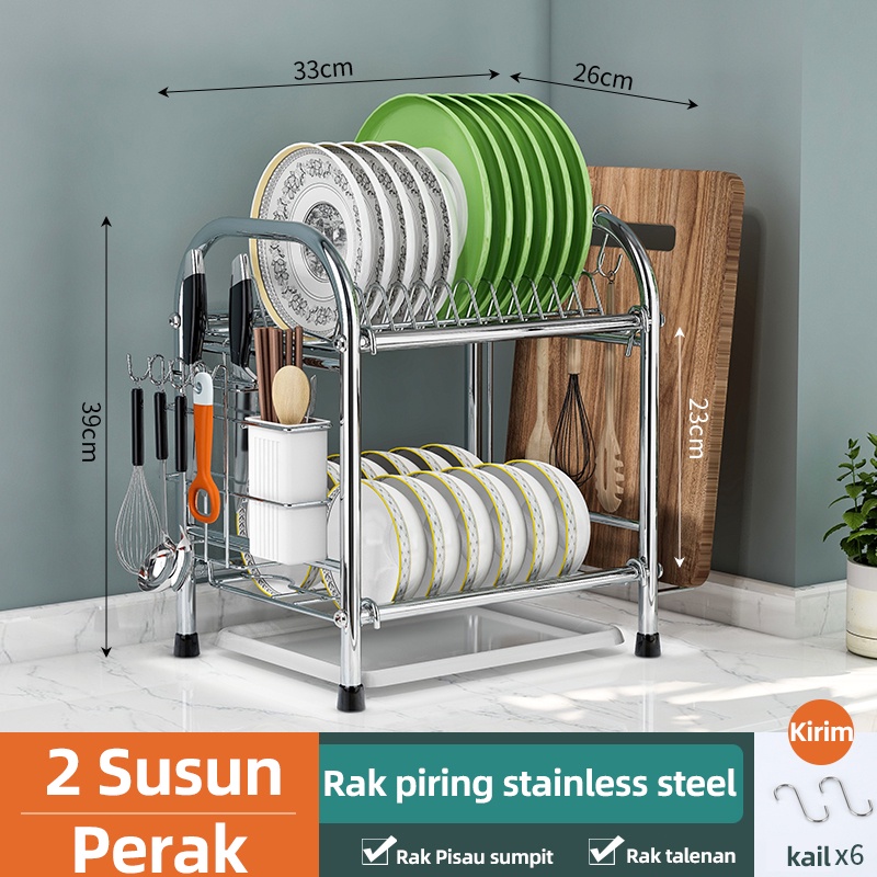 Rak dapur stainless steel rakbumbu  tiriskan sayuran kering datar dengan aksesoris