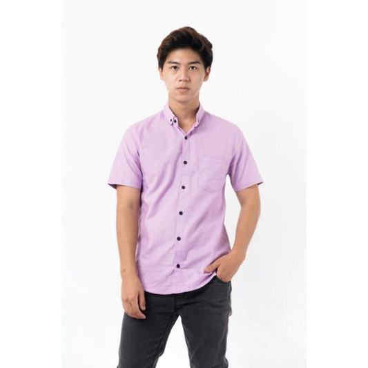 kemeja pria lengan pendek warna ungu lilac | kemeja seragaman warna ungu lilac | kemeja couple ungu 
