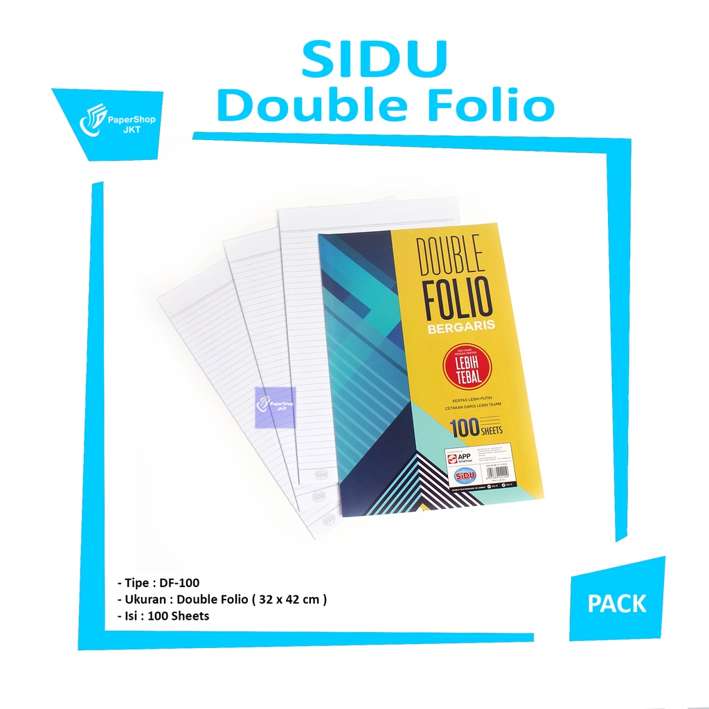 

SIDU - Kertas Double Folio Bergaris 100 Lembar 32 x 42 cm - Pack