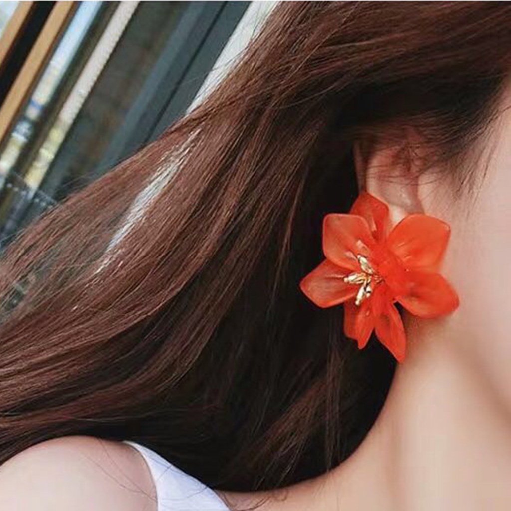 Hu Hu Hu Hu Hu Alat Bantu Pasang Kacamata♡ 1 Pasang Anting Klip Bentuk Bunga Bahan Akrilik Gaya Vintage