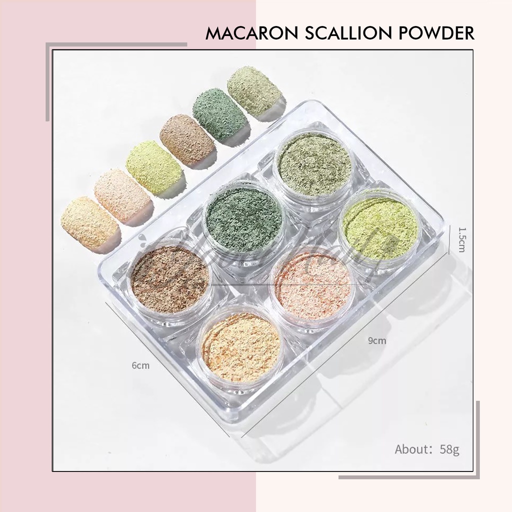 Macaron scallion powder set 6 warna maccaron serbuk dekorasi nail art