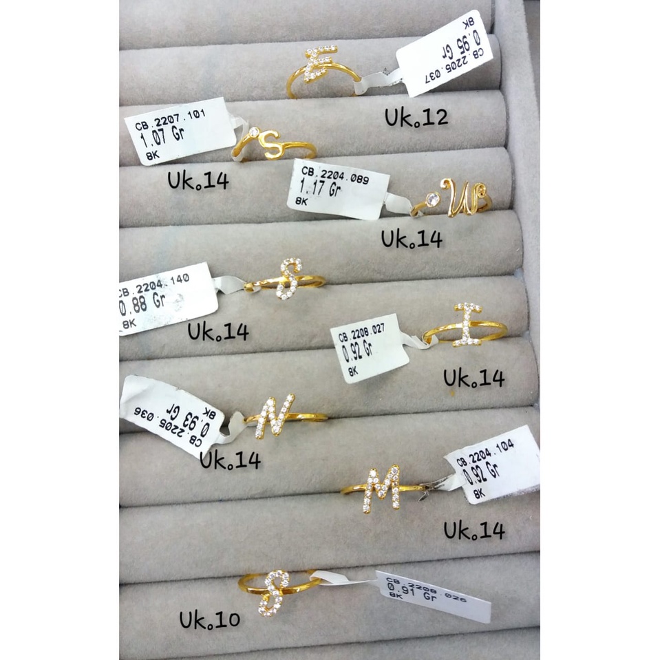 Cincin huruf promo fashion kadar 375/8karat termurah wanita dewasa
