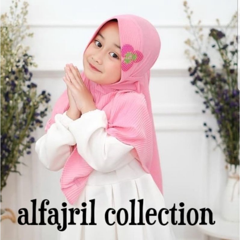 Jilbab Bergo Instan Anak Plisket Strawberry Ori Alfajril