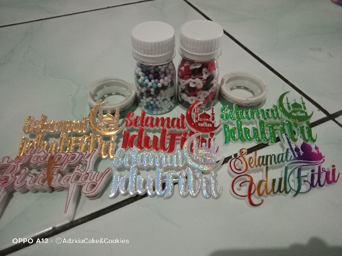 Ti-0133-b Cake Topper Tulisan Idul Fitri Lebaran Tempel Masjid Merah