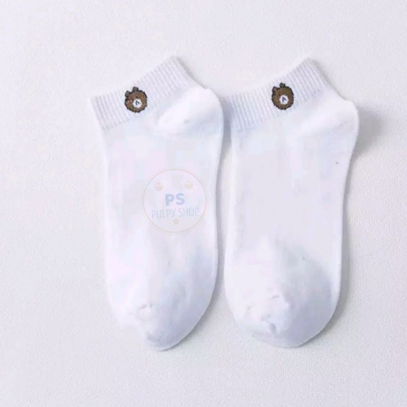 Kaos Kaki Fashion Wanita Pria  Motif Semata Kaoskaki Ankle Socks BERUANG BUNGA BEAR DAISY FLOWER PS-BEAR - PUTIH