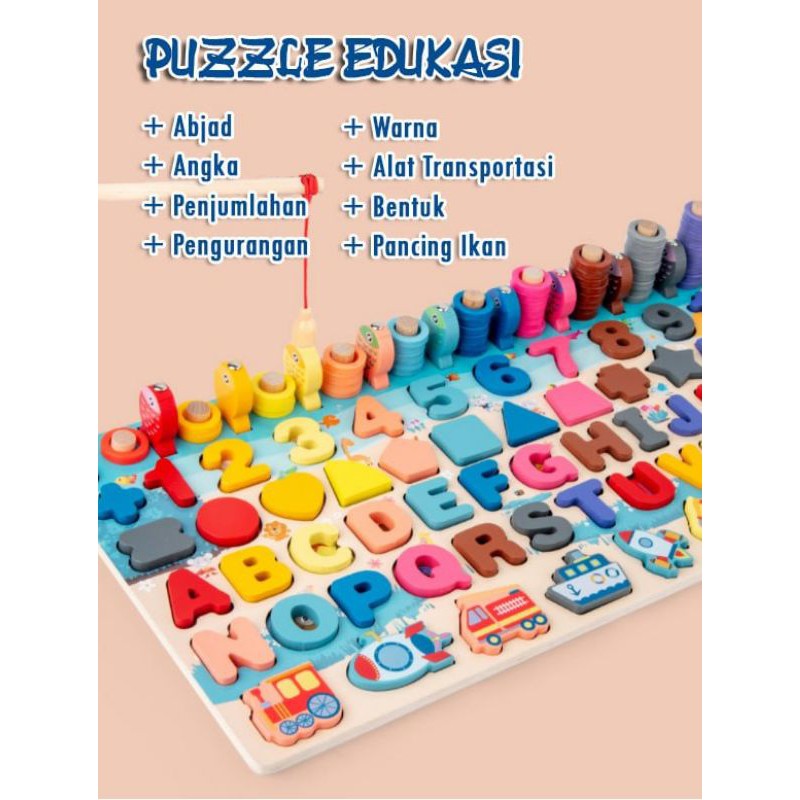 multifunction Papan Edukasi 7in1 belajar Huruf Angka Transportasi Shapes