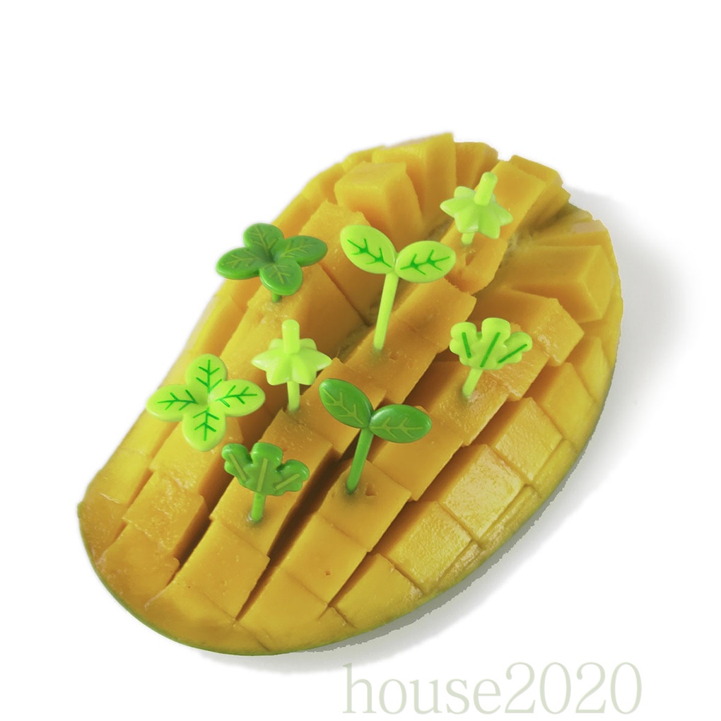 [house2020]8pcs Fruit Fork Children Toothpick Food Prod Leaves Plastic Decoration Lunch Box Accessory