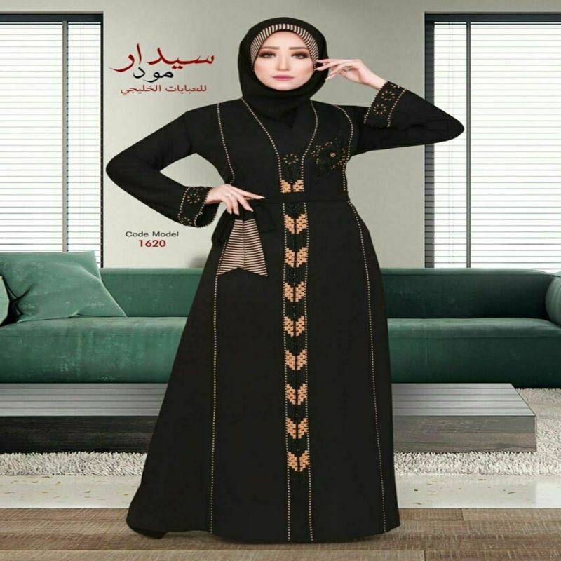Exclusive Jubah Wanita Abaya Arab Hitam Bordir Turkey Premium Bahan Jet Black Saudi Kwalitas Boutiqu