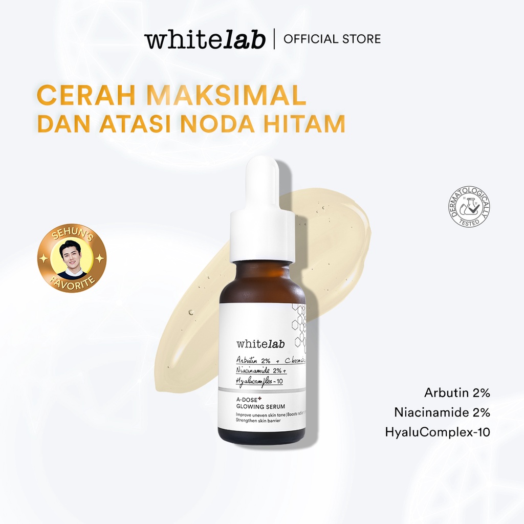 Whitelab A-Dose+ Glowing Serum - Serum Arbutin Pencerah Pemutih Wajah Atasi Noda / Flek Hitam Dark Spot Bekas Jerawat Dengan Niacinamide & Hyaluronic [BPOM]