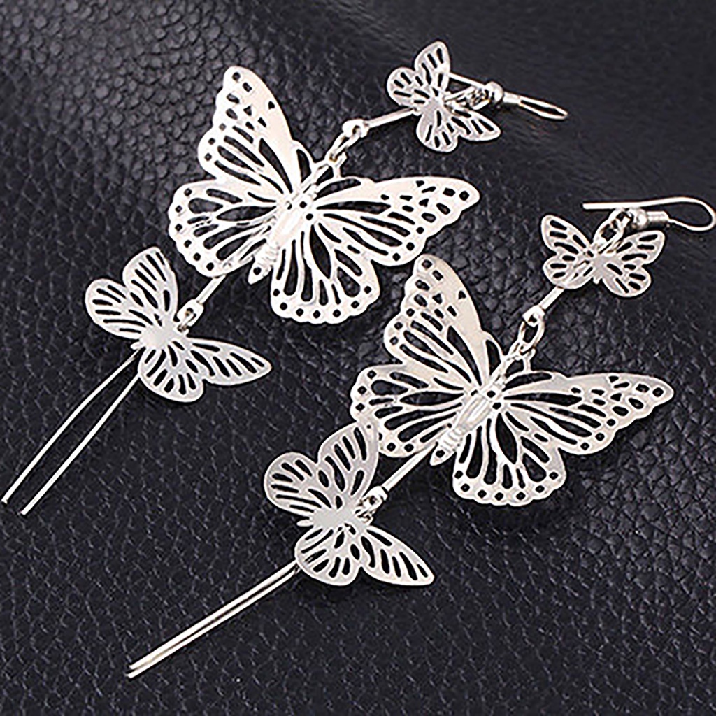 Hu Hu Hu Hu Hu Alat Bantu Pasang Kacamata♡ 1 Pasang Anting Rumbai Panjang Desain Butterfly Bahan Alloy Untuk Anniversary