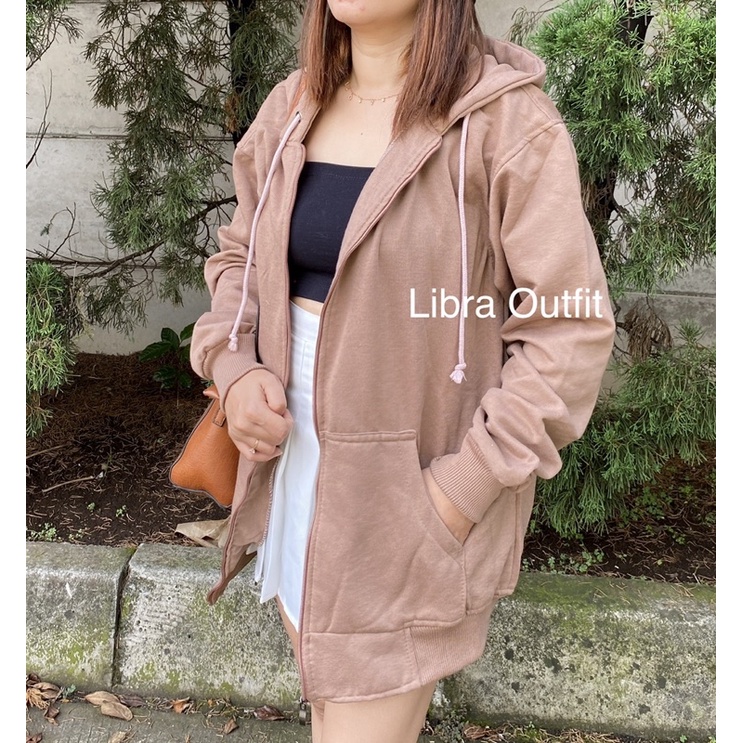 Oversize Hoodie polos Ziper switer jaket Wanita Korea by libra