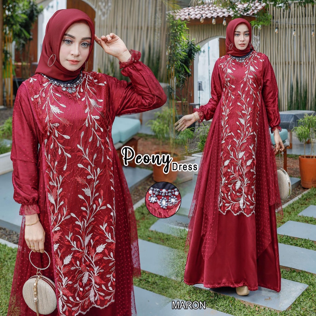 Gamis Syari PEONY maxi lebaran UMROH Muslim JUMBO-2