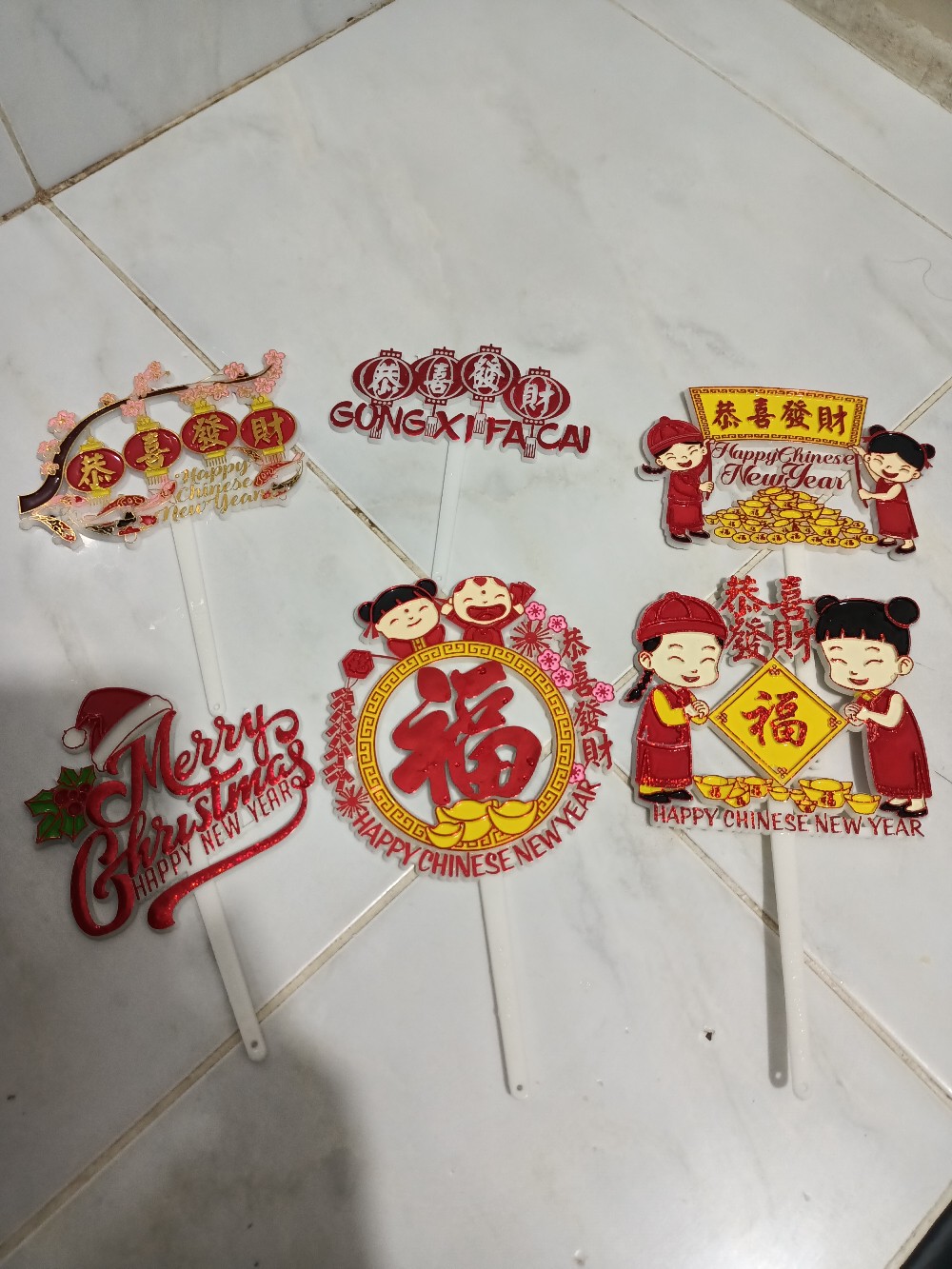 Ti-0122-a Topper Tulisan Gong Xi Fa Cai Imlek Lampion Ikan Koi Emas