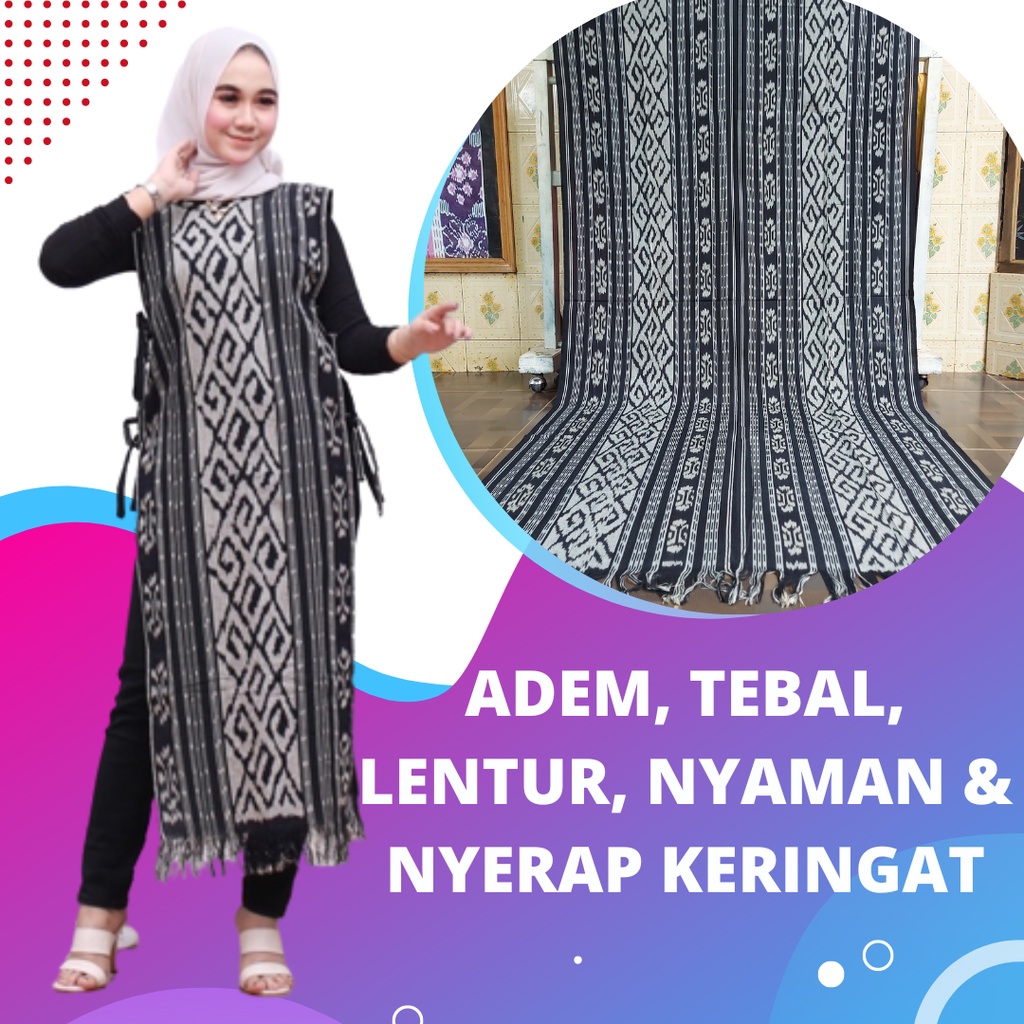 Long Vest Outer Wanita Muslim Hitam Putih Tenun Etnik Baju oter Muslimah Rompi Panjang Tanpa Lengan-2