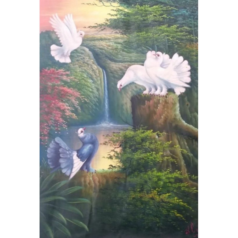 Lukisan burung merpati | Lukisan alam | Lukisan Bali | Lukisan indah