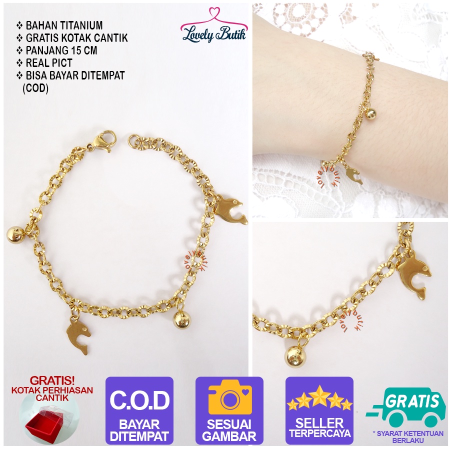 Lovelybutik Gelang Anak Titanium Anti Karat  Aksesoris Wanita Fashion Dolphin Kecil Bonus Kotak