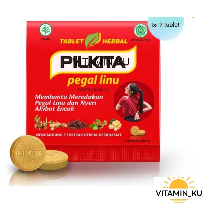 [BISA COD] Pilkita tablet pegal linu ECER 1 strip isi 2 tablet suplemen herbal pegal linu nyeri otot VITAMIN_KU