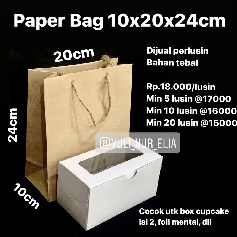 

Paper Bag 10x20x24cm Dijual perlusin Bahan tebal