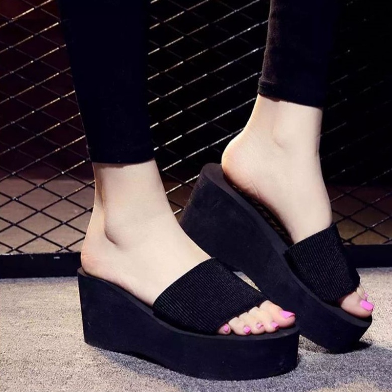 Sandal Wedges kokop Beludru Simple | Wedges Slop BELUDRU