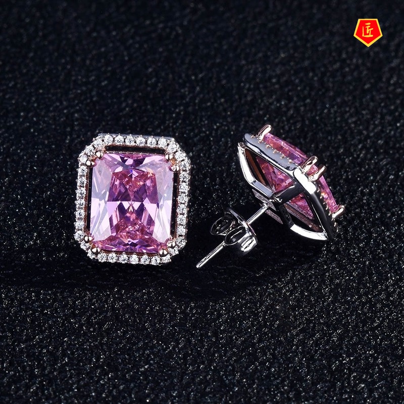 [Ready Stock]New High-End Luxury Necklace Pink Tourmaline Rings Ear Studs