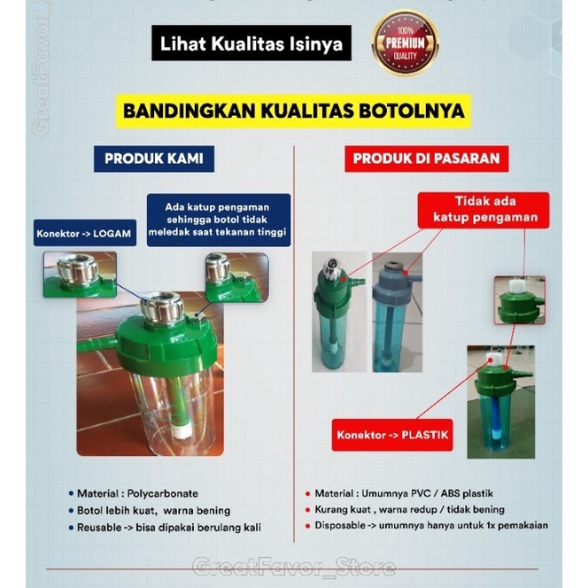 Botol regulator oksigen / botol humidifier oksigen