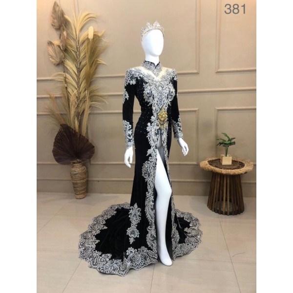 Kebaya pengantin Modern Bludru motif silver