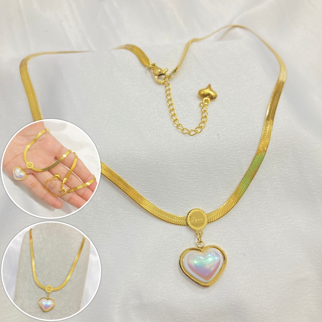 Kalung Titanium Love Rantai Pipih Anti Karat Aksesoris Fashion