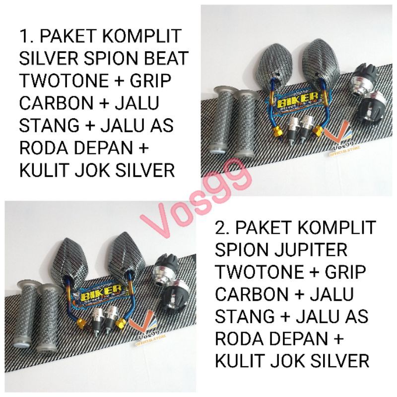 PAKET KOMPLIT SILVER SPION BEAT / JUPITER TWOTONE + GRIP CARBON + JALU STANG + JALU AS + KULIT JOK