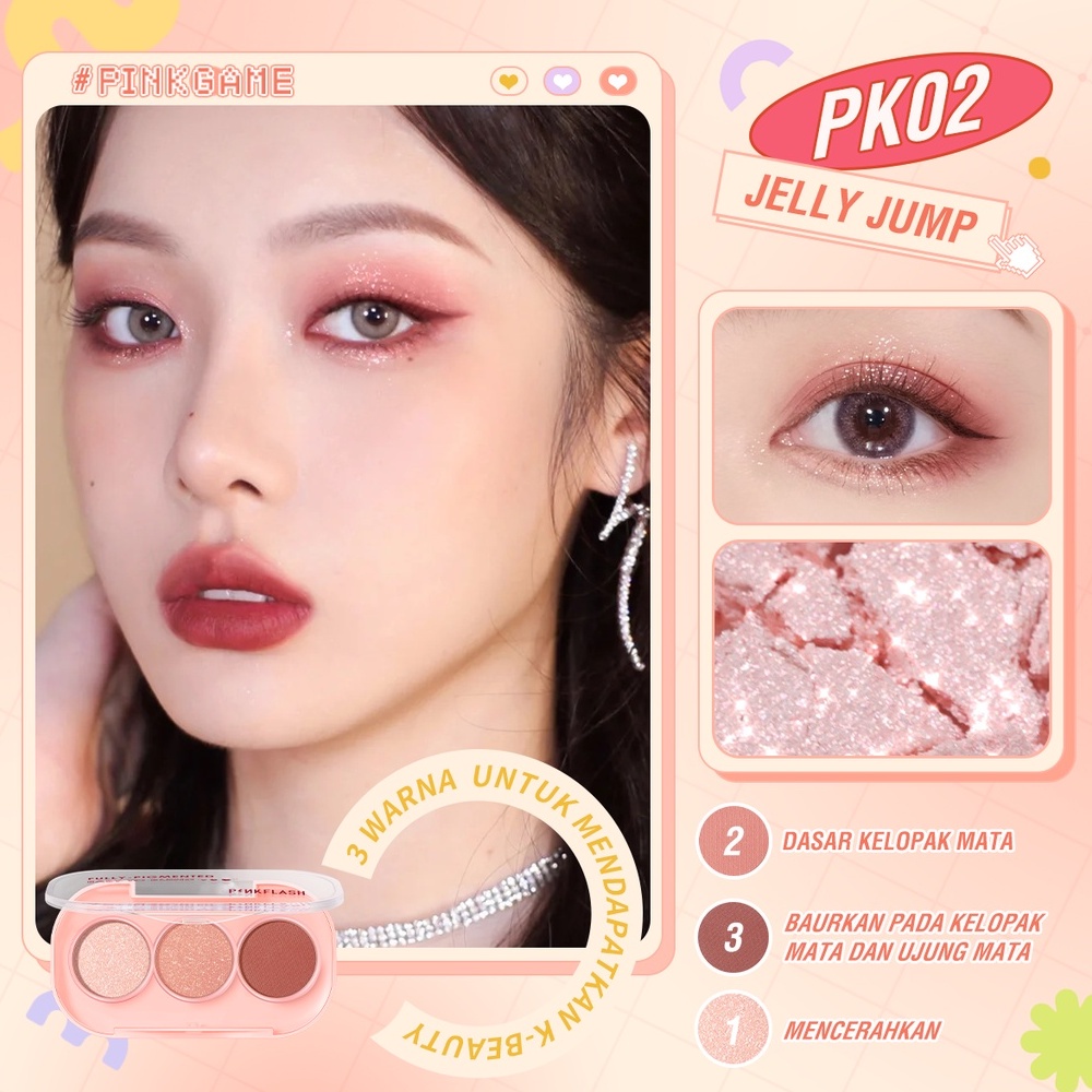 ❤ RATU ❤ Pinkflash 3 Pan Eyeshadow Pallete | Glitter High Pigment Easy To Blend Lasting 11 Color | Pink Flash PF-E23