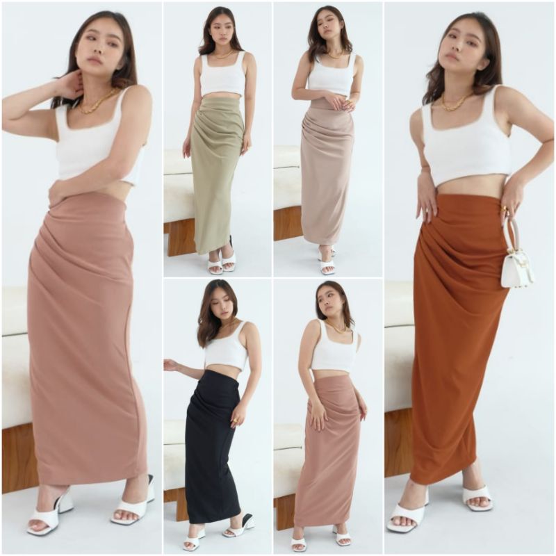 ❣️ SPECIAL PRICE ♡ PREMIUM ♡ ORIGINAL ! LONG MAXI FREYA FRONT PLEATED TEXTURED BACK SLIT SKIRT ( HIJAB FRIENDLY )