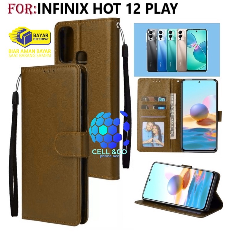 FLIP WALLET NEW INFINIX HOT 12 PLAY LEATHER KULIT PREMIUM SARUNG BUKA TUTUP FLIP CASE NEW INFINIX HOT 12 PLAY